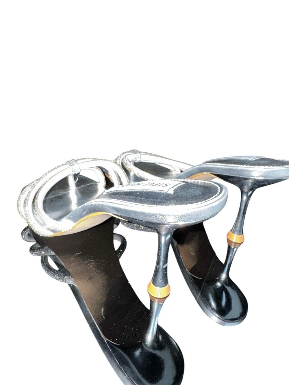 Steve Madden Silver Rhinestone Knotted Strappy Kitten Heel Mule Sandal Size 7.5 - Picture 5 of 9
